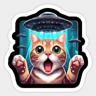 Funny Cat Selfie With UFOs Behind Sticker